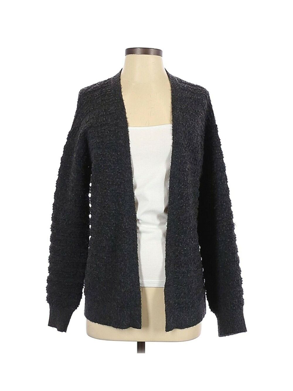 Chelsea 28 Fuzzy Textured Charcoal Gray Open Front Cardigan Sweater Size X-Small